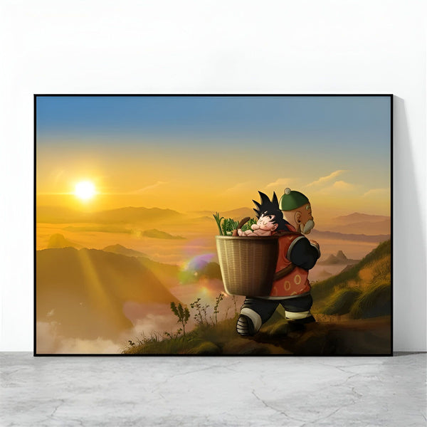 Poster Dragon Ball Goku Enfant et son Grand - Père Gohan