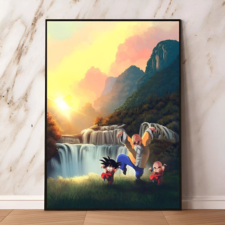 Poster Dragon Ball Z Entraînement Goku Krilin Tortue Géniale