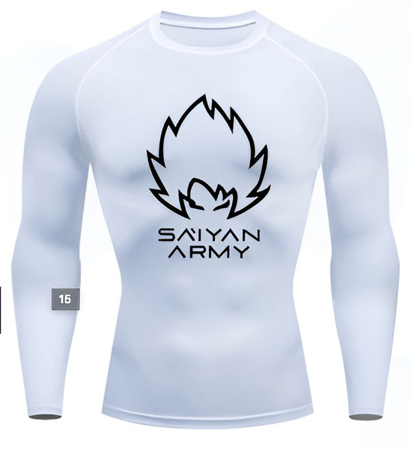 T - shirt Compression Long Saiyan Army Blanc