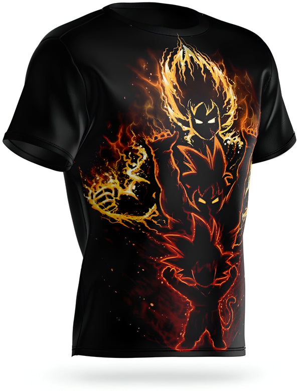 T - Shirt Dragon Ball Goku Évolution Flammes Saiyan