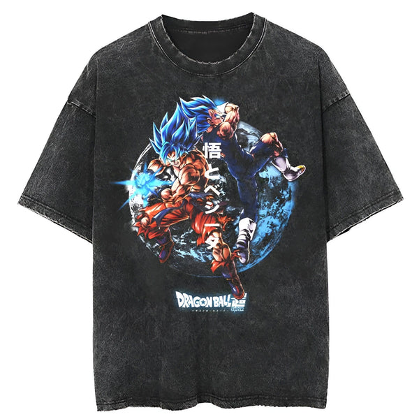 T - Shirt Oversize Goku Vegeta Super Saiyan Bleu
